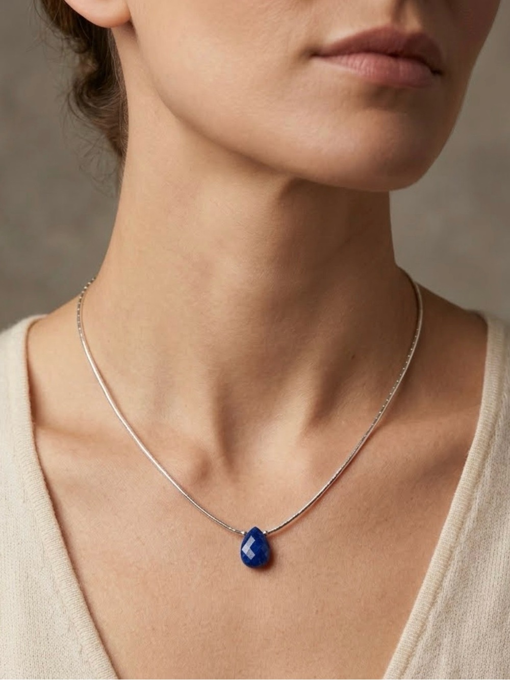 Sterling Silver Necklace with Lapis Teardrop Pendant